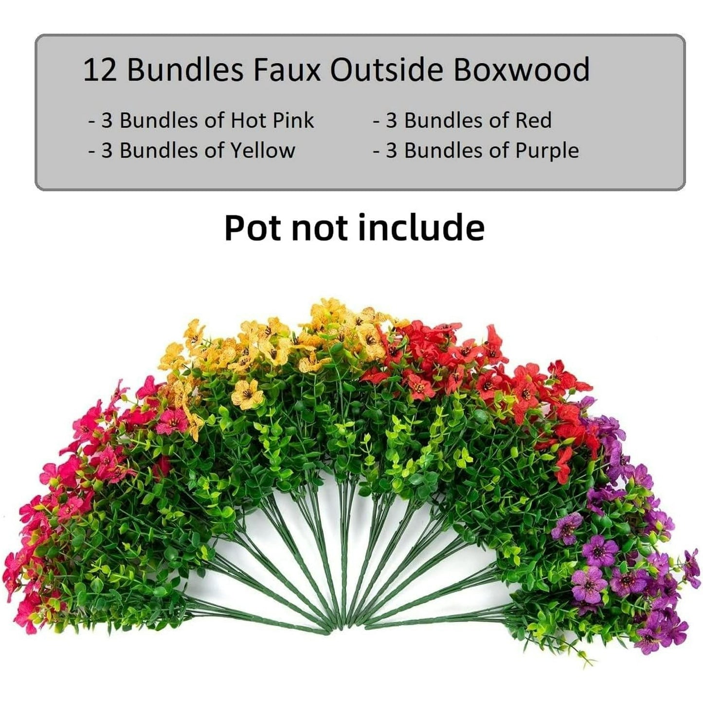 12 Bundles Artificial Faux Flowers, Fake Silk Colorful Plants Eucalyptus Realistic UV Resistant for Outdoor Home Planter Porch Patio Yard Spring Summer Decor