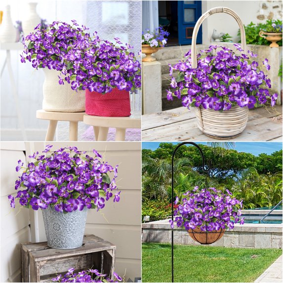 Scidweet Artificial Flowers for Outdoors, 10 Bundles Faux Fake Silk Hibiscus Flowers Bouquet UV Resistant for Garden Porch Balcony Yard Spring Summer Indoor Outdoor Home Decor, Purple White