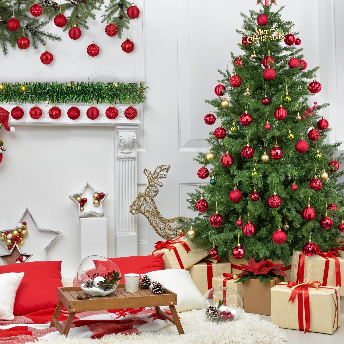 Scidweet Christmas Balls Ornaments, 18 Pcs 2.36" Hanging Balls Christmas Tree Decorations Sets Xmas Ornaments for Indoor Outdoor Holiday Party Xmas Home Decor, Red