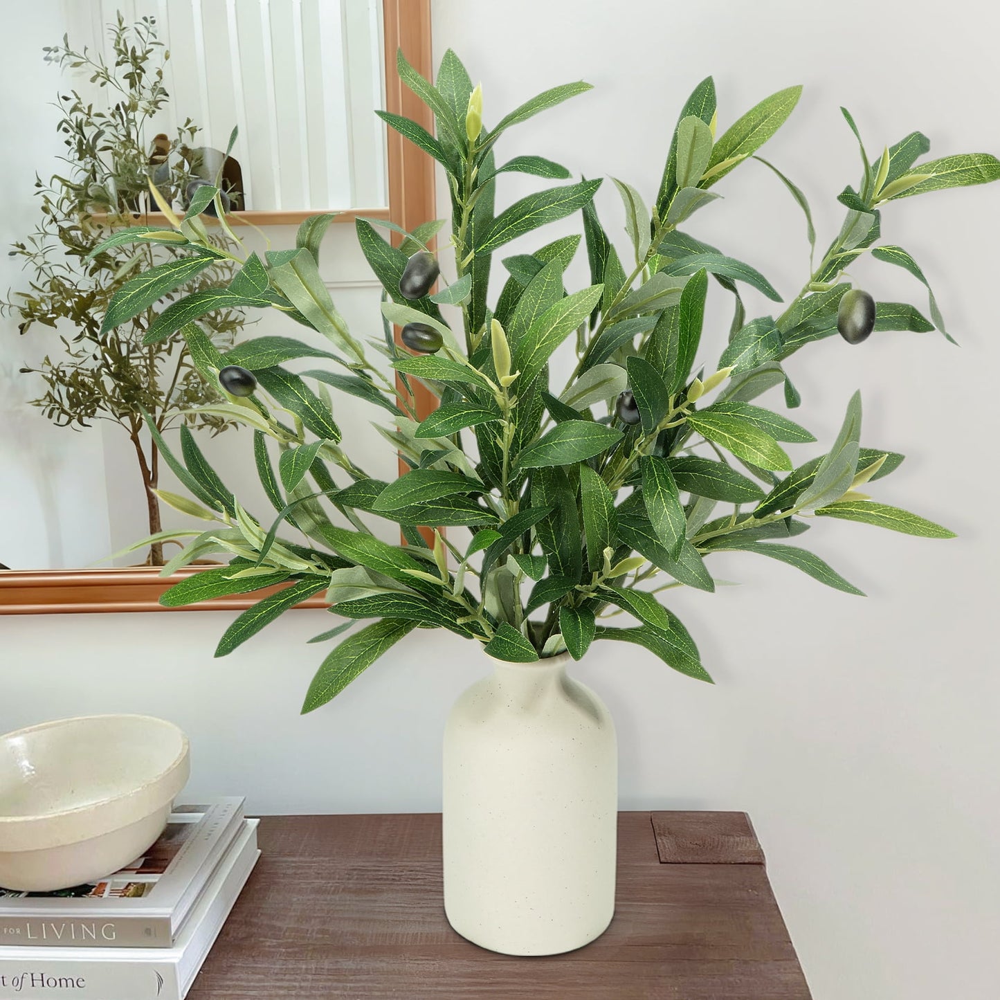 Scidweet Olive Artificial Faux Plants in Vases, 3pcs 20" Fake Olive Plants Greenery Branches with Olive Fruits for Indoor Office Table Wedding Party Home Decor