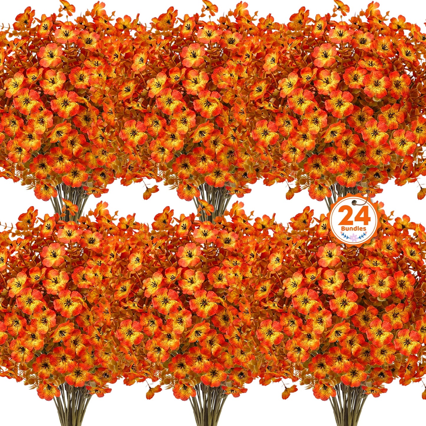 Scidweet Artificial Fall Flowers Outdoors, 24 Bundles Autumn Fake Faux Silk flowers Plants Fall Decorations for Home Outdoor Garden Balcony Yard Front Porch Indoor Decor