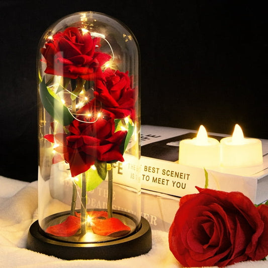 Artificial Rose, Rose in Glass Dome Red Preserved Flower String Light Glass Dome Romantic Gifts for Valentine's Day Gift Anniversary Gift For Girlfriend, Wife and Mom