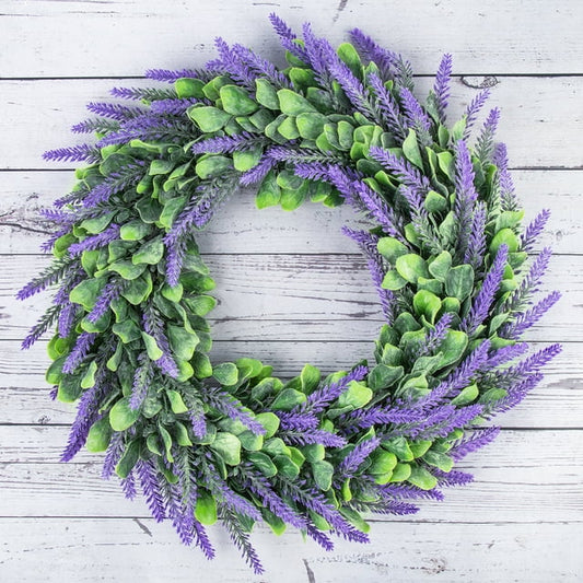 Lavender Wreaths for Front Door, 18.9inch Artificial Farmhouse Wreaths for Wall Window Party Wedding Decor Indoor Outdoor Spring Summer for Home