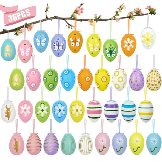 36PCS 3'' Easter Ornaments for Tree Plastic Printed Bright Easter Eggs for Easter Decorations Easter Hunt, Basket Stuffers Fillers and Classroom Prize Supplies